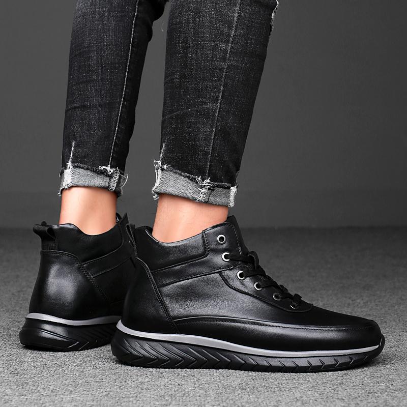 Fashion Lace-Up Men Winter Plush Snow Boots Mens Fashion Sneakers Genuine Leather Male Basic Boots Handmade Men's Low Top Casual Shoes