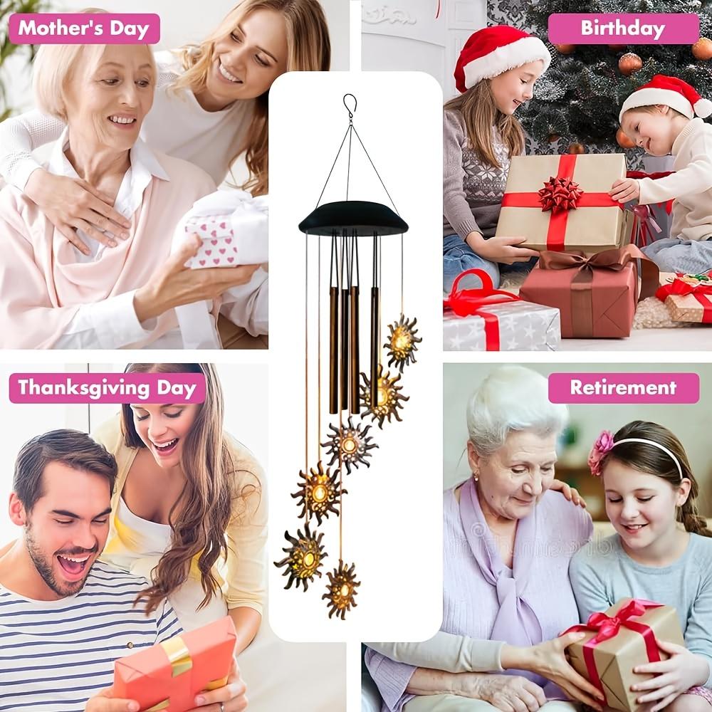 Solar wind chime with sun, moon, and stars design6Piece LED Outdoor hanging decorative lights for courtyard and garden, solar-powered wind chimes,
