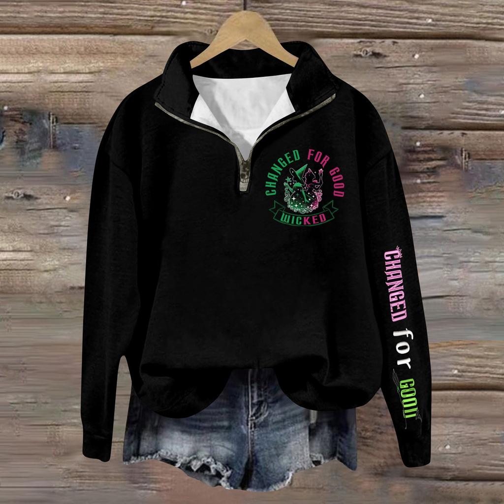 Женская модная универсальная толстовка с длинными рукавами и принтом ведьмы на молнии