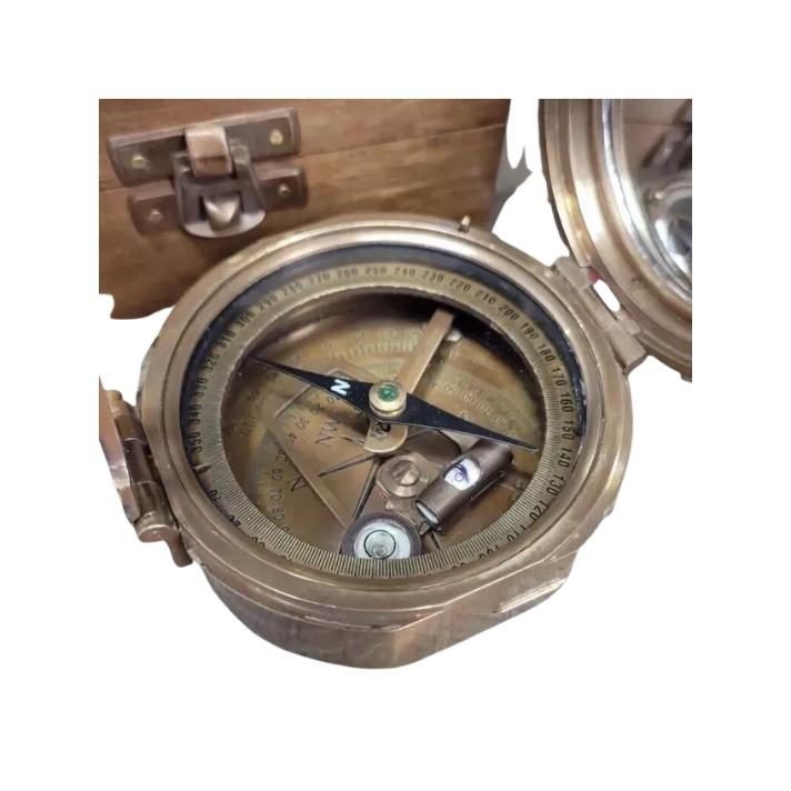Compass 100% Working Brass Brunton Pocket Transit Compass With Wooden Box