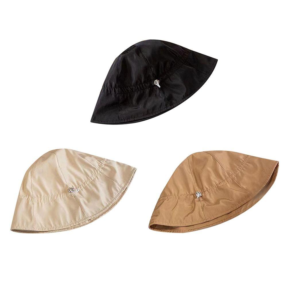 Anti-UV Drawstring Basin Hats Sunscreen Foldable Bucket Hat Wide Brim Fisherman Hats Spring Summer