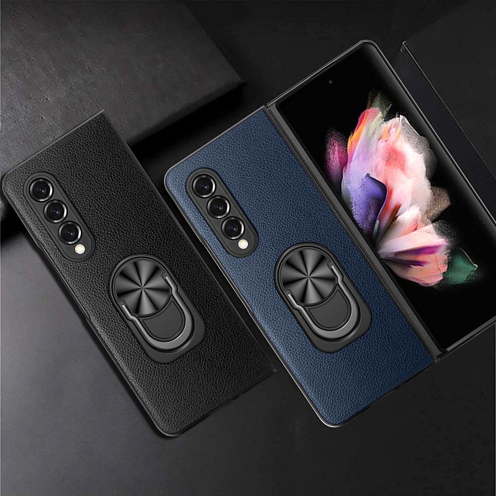 Тонкий легкий кожаный чехол-держатель для кольца для Samsung Galaxy Z Fold 3 4 Fold4 5g Fold2 Fold3 Fold 2 противоскользящий чехол для мобильного телефона