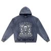 DTG print Knitted Denim Zip-Up Hoodie Sacramentals Brother Print Zipper Hoodies  