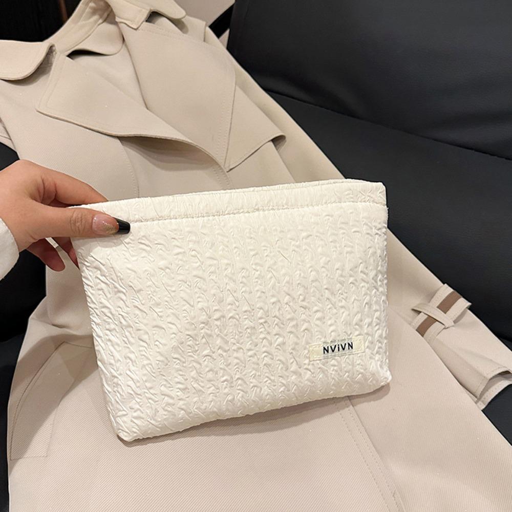 Portable Zipper Makeup Bag Large Capacity Solid Color Cosmetic Bag Clutches Bag Travel