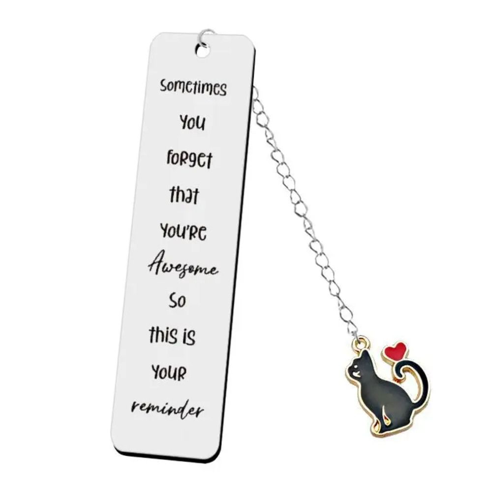 Stainless Steel Metal Bookmark Cat Long Chain Cat Pendant School Supplies Engraved Bookmark