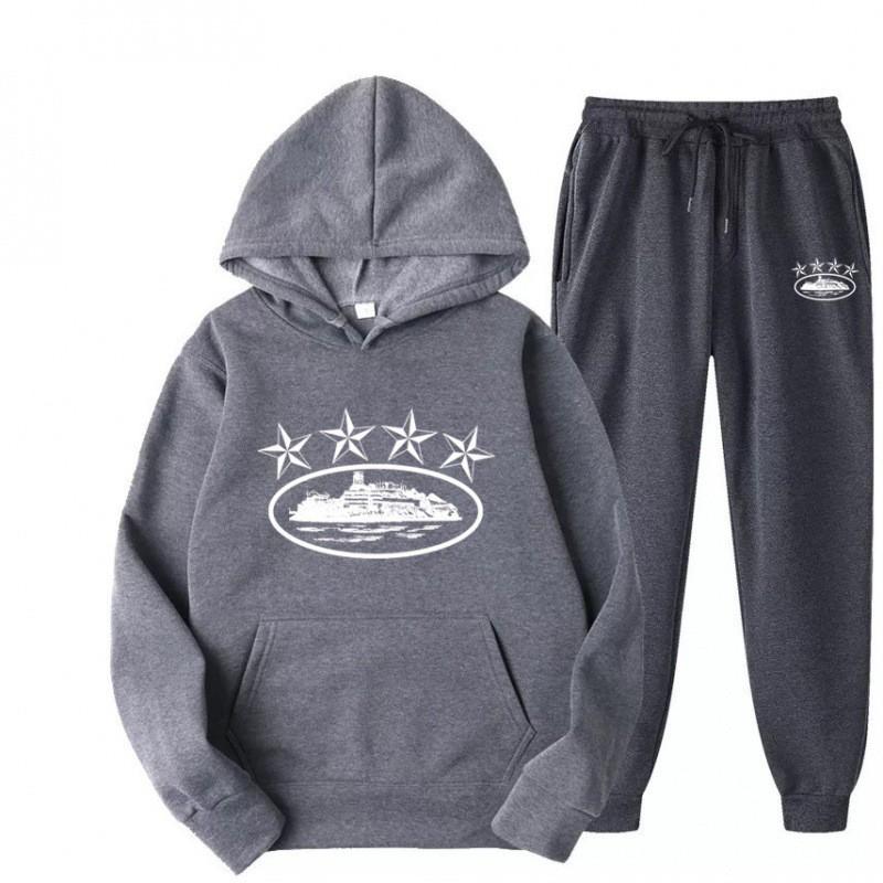 Mens Womens Streetwear Hooded Oversized Fleece-Lined Cotton Blend Tracksuit Set Winter Casual Hip Hop Outfit
