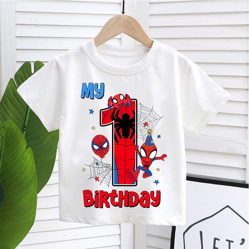 Детская хлопковая футболка с принтом Человека-паука, милыми цифрами дня рождения, аниме. Летняя повседневная одежда. Подарок.