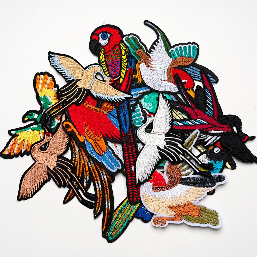 National Style Computer Embroidery Parrot Crane Bird Embroidery Cloth Sticker Hot Melt Adhesive Ironing Seam-Free Diy Accessories