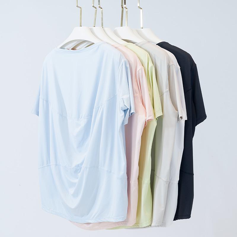 Женский летний ледяной нейлоновый топ для йоги - Защита от солнца, Дышащий, Высокая эластичность, Свободный крой, Удобный короткий рукав для фитнеса