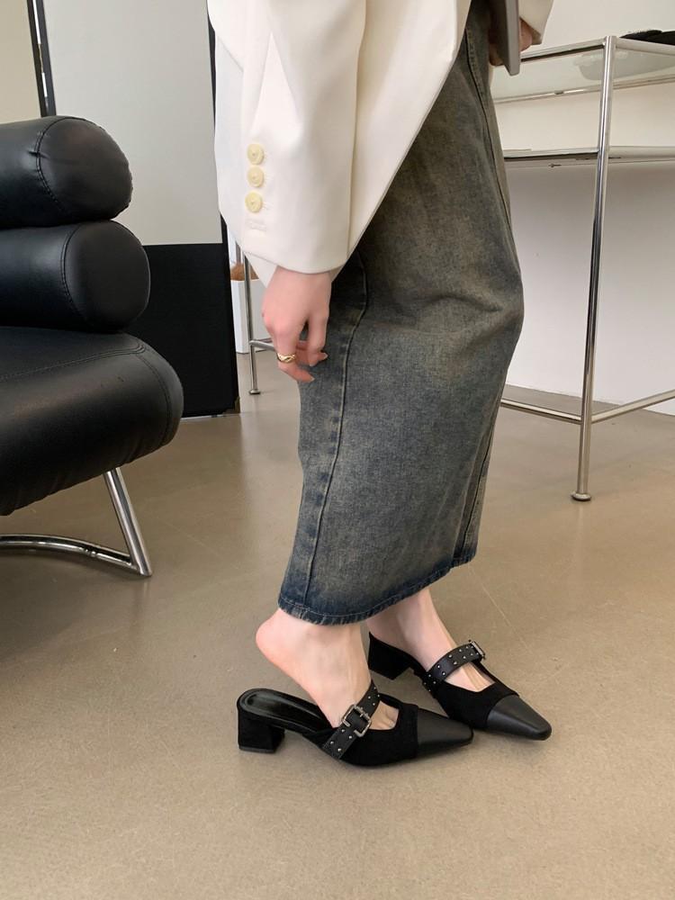 Тапочки Baotou, женская верхняя одежда, лето 2025, новые французские маленькие ароматные туфли с квадратной головкой и неглубоким горлом, полутапочки Muller на плоской подошве