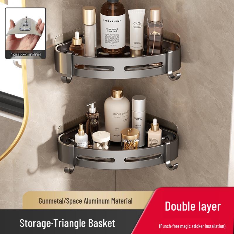 Gunmetal Punch-Free Space Aluminum Corner Bathroom Shelf