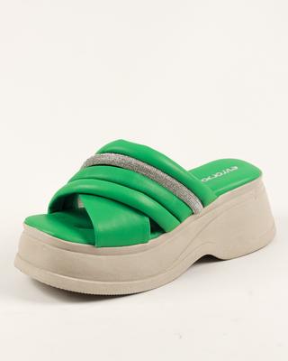 Шлепанцы на платформе 447414 36 зеленые кожа