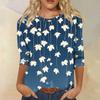 Women's Fashion Casual Round Neck 3/4 Sleeve Loose Printed T-Shirt Ladies Top