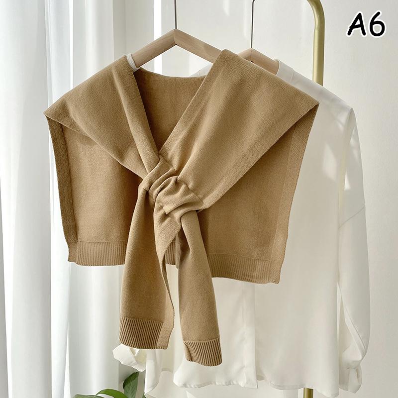 Korean Neck Guard Scarve Solid Color Woman's Knitted Warm Shawl Winter Wool Blouse Shoulders Fake Collar Cape Knotted Scarf