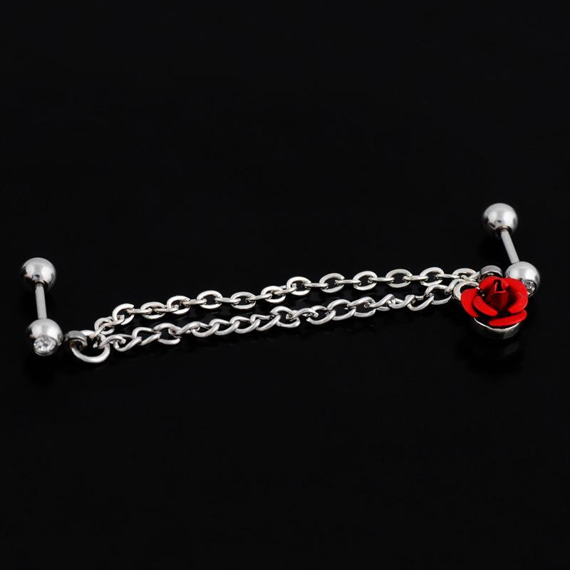 Корейская версия мужских и женских ювелирных изделий в стиле панк, двойные серьги-розы с пирсингом, серьги-цепочки, серьги из титановой стали