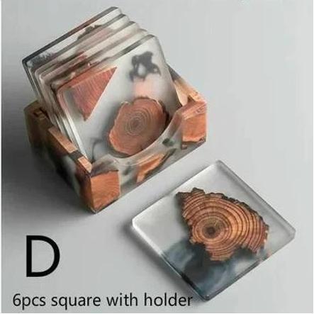 6 Pcs/set Creative Resin Pine Coasters Heat-resistant Placemats Beverage Mats Tea Coffee Coasters Waterproof And Non-slip