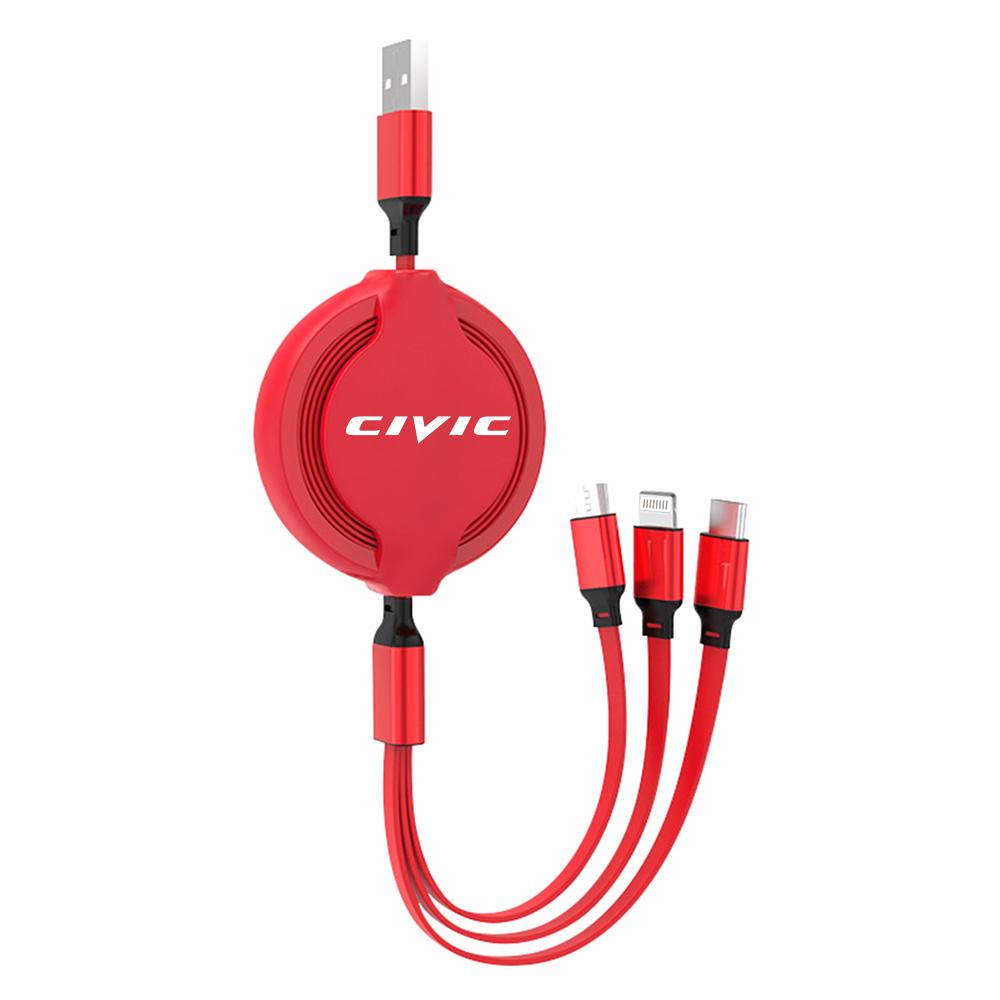 Car Phone Charger Fast Wire Charging Cable Three-head Data Cable For Honda Civic Accord Crv Hrv City Jazz CR-Z Element Insight RF6
