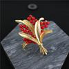 Fashion Light Luxury Elegant Retro Red Plant Brooch Female Coral Red Pearl Corsage