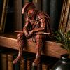 Handcrafted Decorative Figures Ancient Greek Warrior Shelf Sitter Statue, Sitting Soldier Figurine with Mythology Fan Gifts Helmet, Historical Desktop