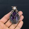 Amethyst & Moonstone Gemstone Handmade Pure Copper Wire Wrapped Pendant Jewelry For Women