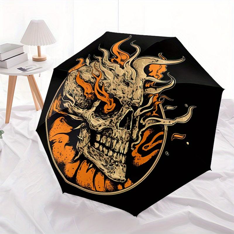 1pc Skull Flames Automatic Open 8-Rib Windproof Umbrella, Travel & Commuting, Suitable for All Seasons