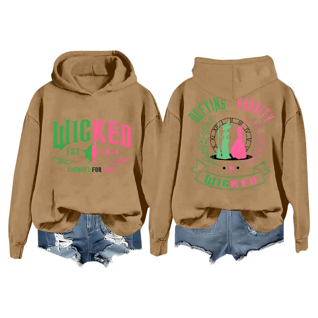 Женская модная повседневная кофта с длинными рукавами и принтом ведьмы с капюшоном