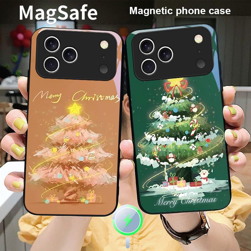 Украшенная Рождественская Елка Для Magsafe iPhone 17 Pro Max 16 E 15 14 13 Plus 12 mini 11 17 Air XR Xs Max 7 Plus Стеклянный Чехол для Телефона