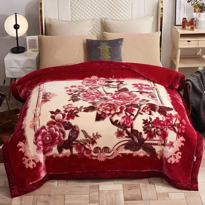 European Style Warm Raschel Blanket for Winter High End Soft Thicken Warmth Weighted Blanket Double Side Flocked Comforter Duvet