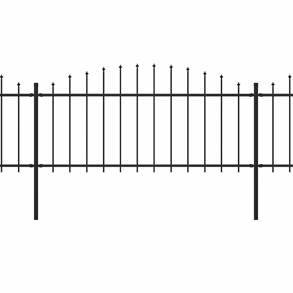 Steel Garden Fence with Spear Point Tops (0.5 0.75) * 3.4 m Black