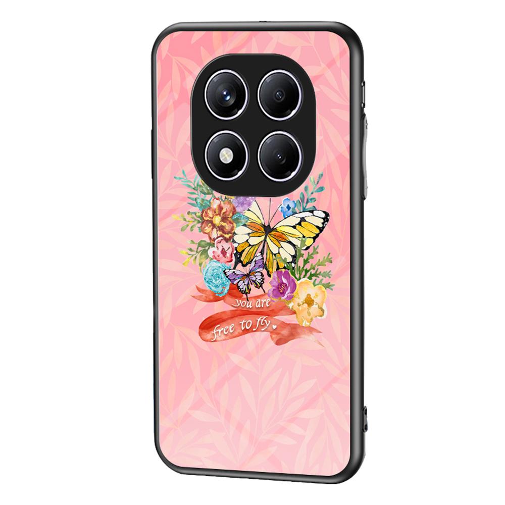 For Xiaomi Redmi Note 14 5G Case Butterfly Pattern TPU+Tempered Glass Protective Phone Cover