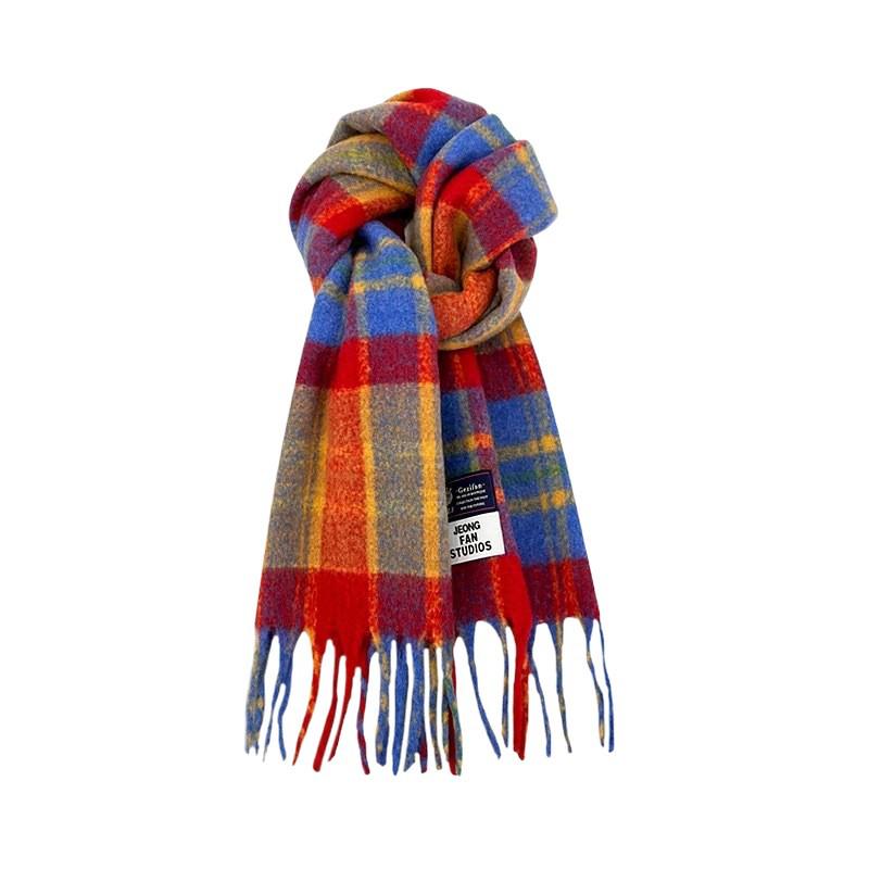 Cozy Plaid Wool-Blend Scarf: Warm, Furry, and Trendy Shawl for Autumn and Winter