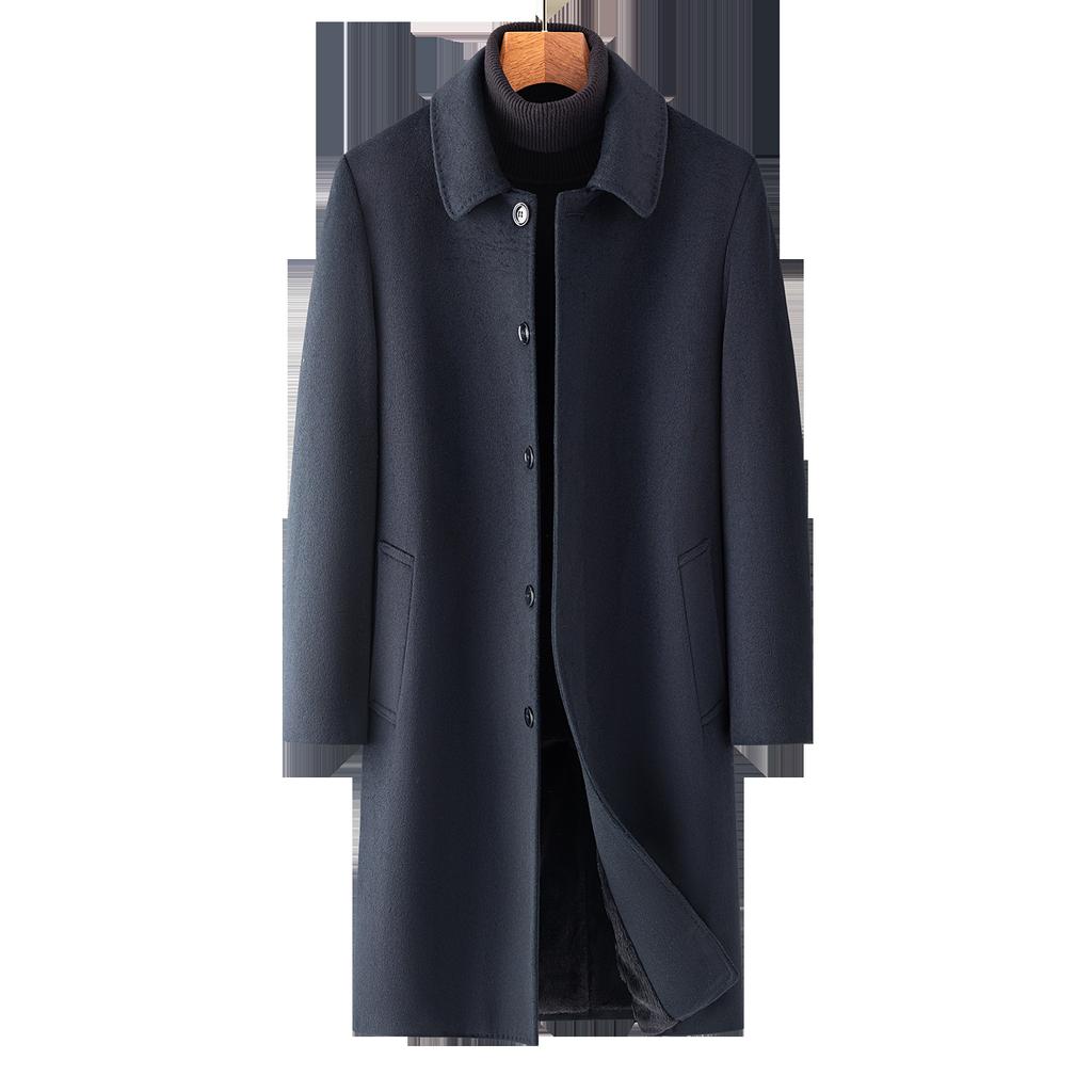 Зимнее кашемировое пальто для мужчин среднего и пожилого возраста, шерстяное длинное пальто, мужское утолщенное и бархатное теплое больших размеров