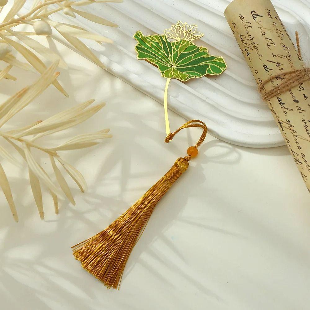 Brass Lotus Leaf Vein Metal Bookmark Metal Green Leaf Bookmark Chinese Style Bookmark Stationery