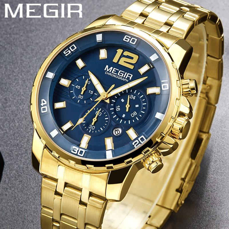 New Men Watch Luxury Gold Business Chronograph Sport Mens Watches Full Steel Military Quartz Wristwatches Clock