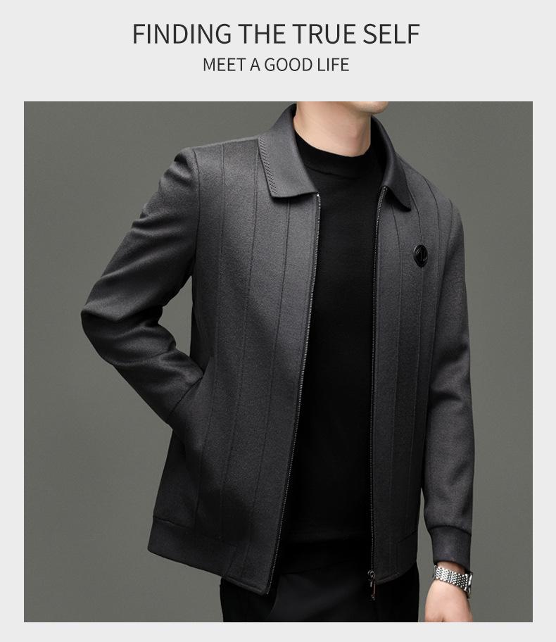 Men's Wool Tweed Lapel Jacket - Mid-aged Autumn/Winter Coat