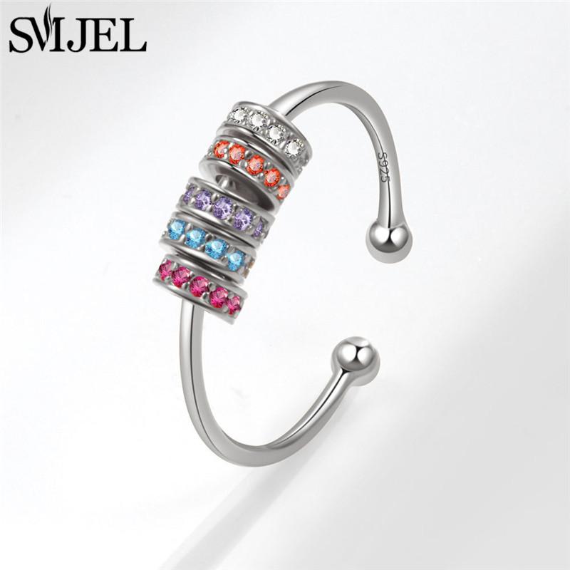 Romantic Cherry Blossom Anxiety Fidget Spinner Rings for Women Cute Rabbit Butterfly Beads Rotate Relaxing Ring Party Jewelry