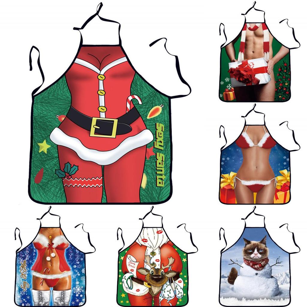 Polyester Waterproof Apron With Fun Cartoon Prints For Couples Cooking And Party Use