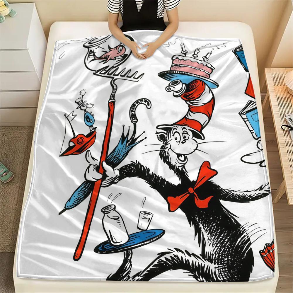 The Cat in the Hat Flannel Blanket, High quality Comfortable for All Seasons, Home Decor, Warmth and Comfort