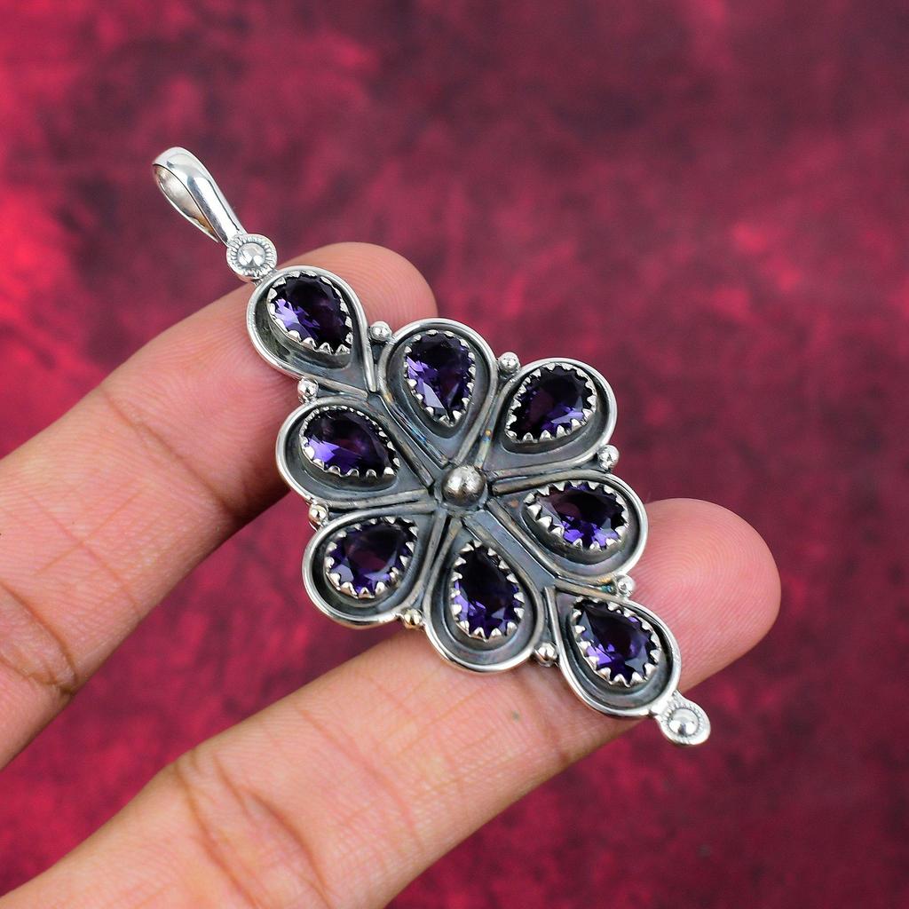 Подвеска с аметистом, ювелирные изделия из драгоценных камней, подвеска из цельного серебра 925 пробы, подарок для женщин, подвеска ручной работы