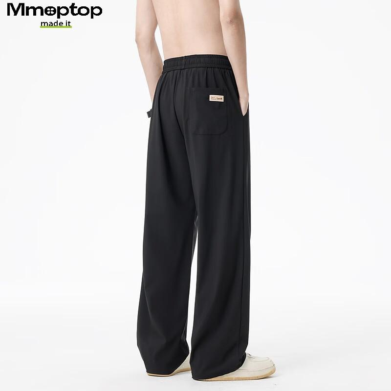 MMOPTOP Outdoor Ice Silk Thin Pants, Summer Men's Quick-Dry Breathable Wide-Leg Casual Trousers, MXXK26 Black, Size M