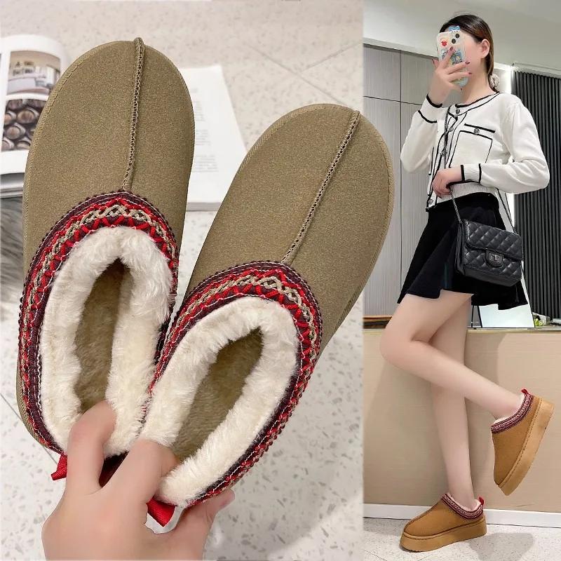 Женские ботинки Chelsea Ankle Snow Boots Winter New Woman Fur Short Plush Warm Flats Slippers Platform Shoes Flip Flops Suede Botas
