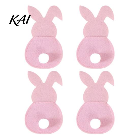 Easter Dinner Table Decor 4 Pcs Bunny Cutlery Holders, Felt Tableware Pouch Bags, Cute Rabbit Utensil Plush Tail Settings Sleeve, Spring Fork
