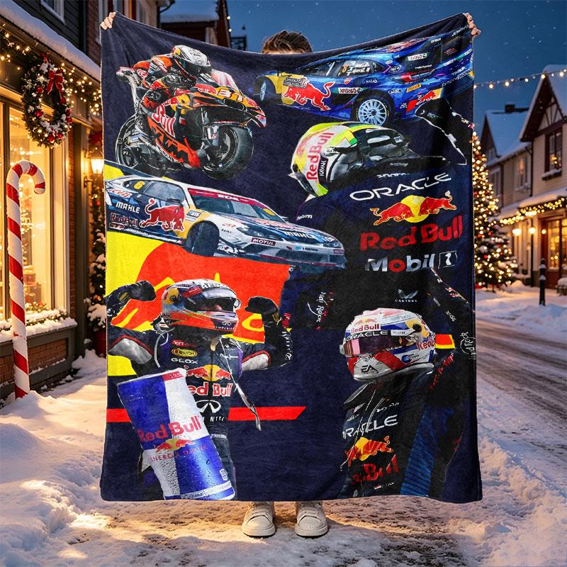 Red Bull Racing Pattern Blanket for Home Decoration, Bed, Sofa, Car Travel, Camping, Suitable for All Seasons, Birthday Christmas Gift
