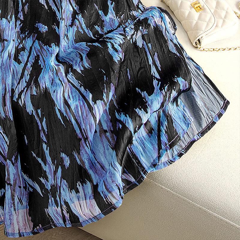 Женское midi платье-майка с принтом и V-образным вырезом