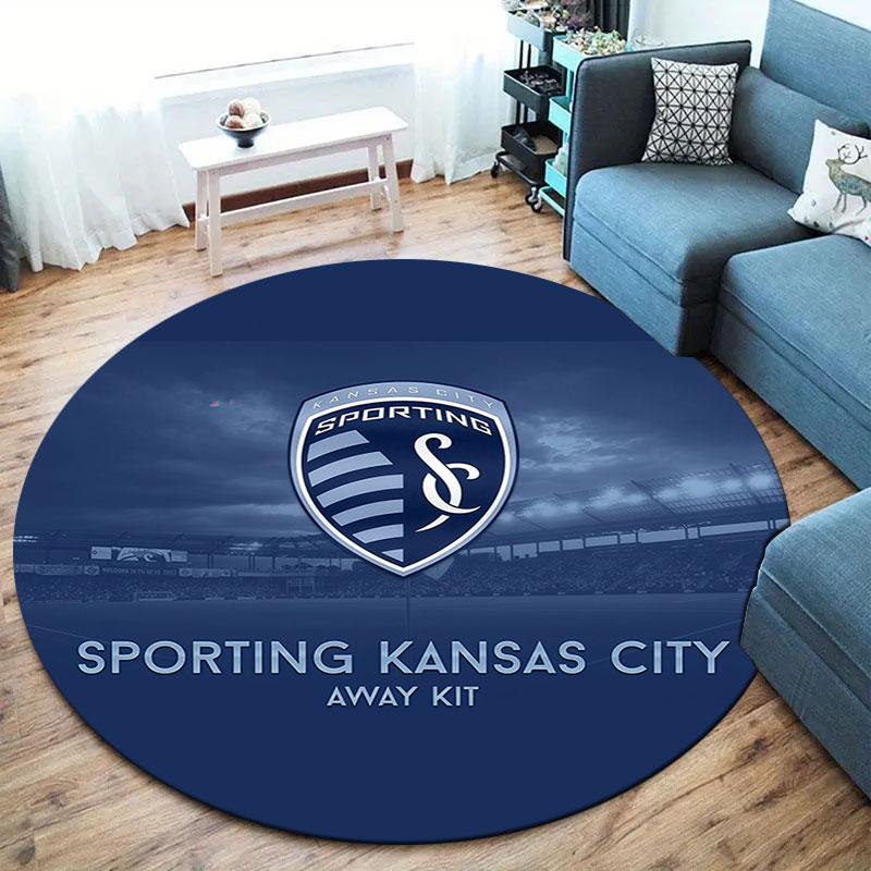 Sporting Kansas City Round Area Rug,Carpet Rug for Living Room Bedroom Sofa Playroom Decor,Non-slip Floor Mat