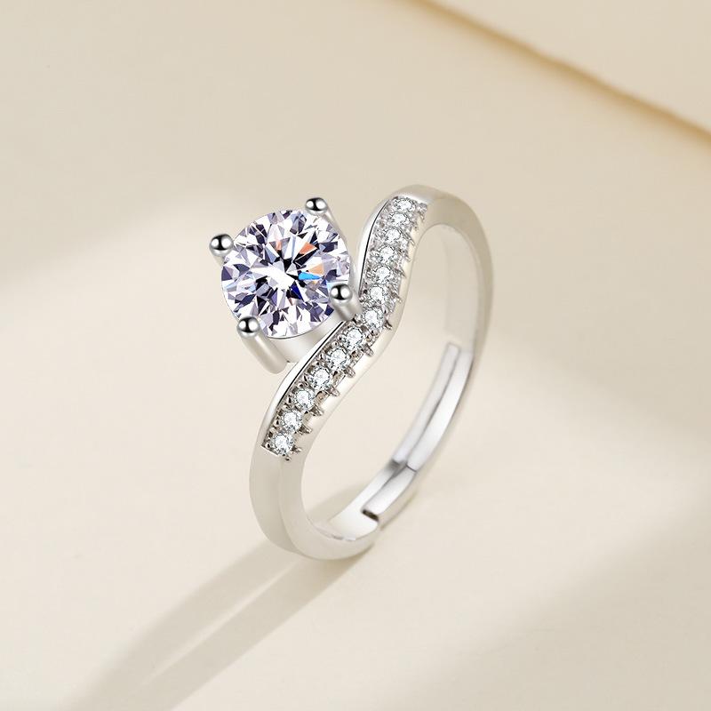 Кольцо из серебра 925 пробы Сердце AAA Циркон Открытое регулируемое Помолвочное Для женщин Свадебные Модные украшения Подарки для вечеринок