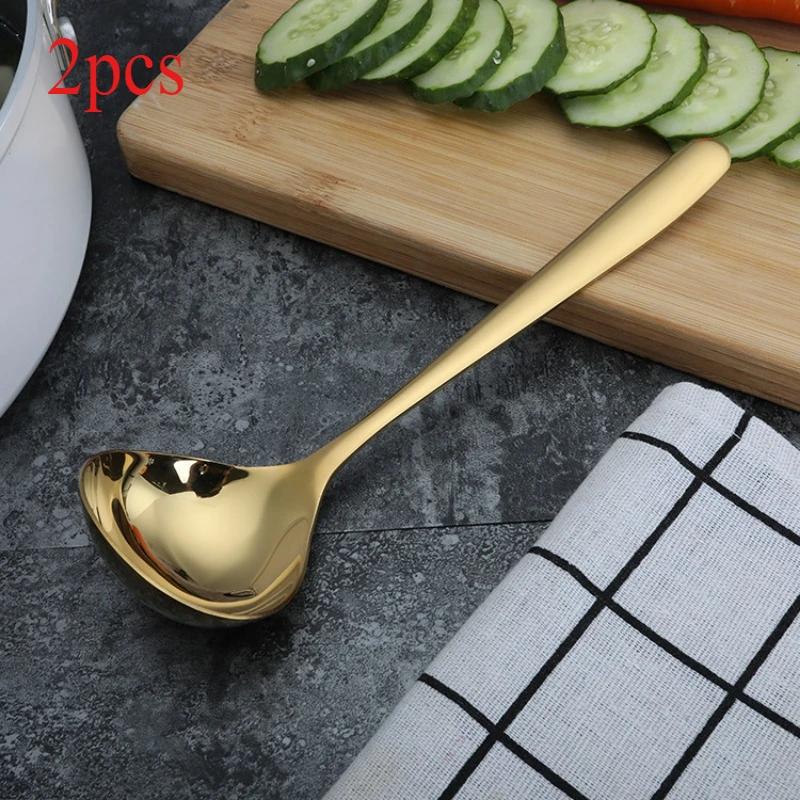 4 ложки для супа из нержавеющей стали, большая головка, утолщенная длинная ручка, подходят для кухни, ложка для супа-каши, ресторан