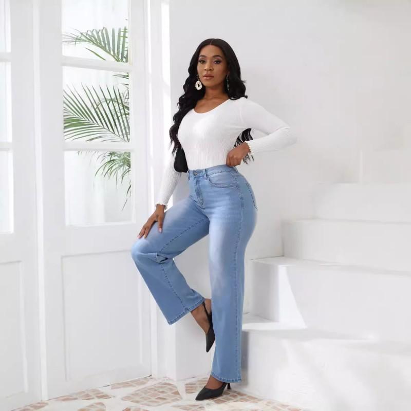 2026 Womens High Stretch Straight Leg Jeans Vintage Denim Pants Daily Wear