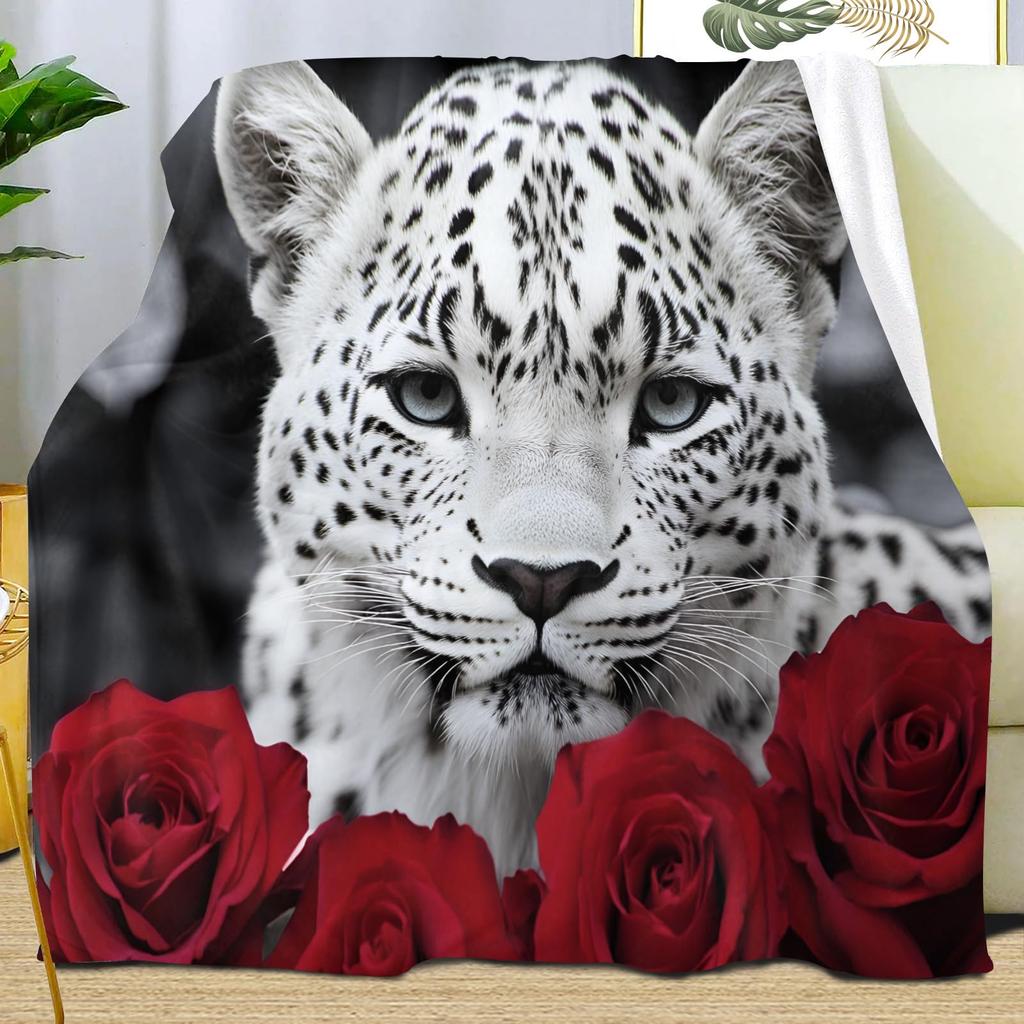 Leopard Print Blanket,Wild Animal Cheetah Throw Blanket,Flower Fleece Blanket for Couch Bed Sofa,Soft Warm Fuzzy Flannel Blanket