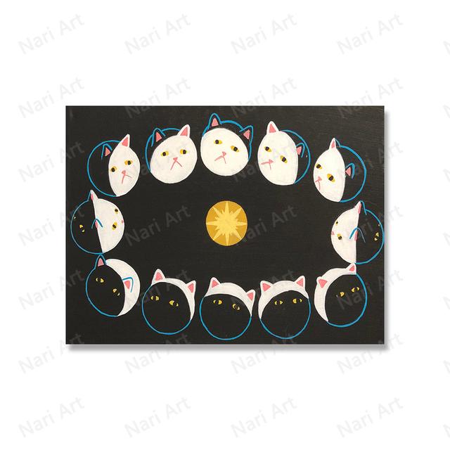 Винтажный абстрактный плакат с черным котом, четыре сезона, цветочная еда, кошачий принт, настенная картина, веселая ванная комната